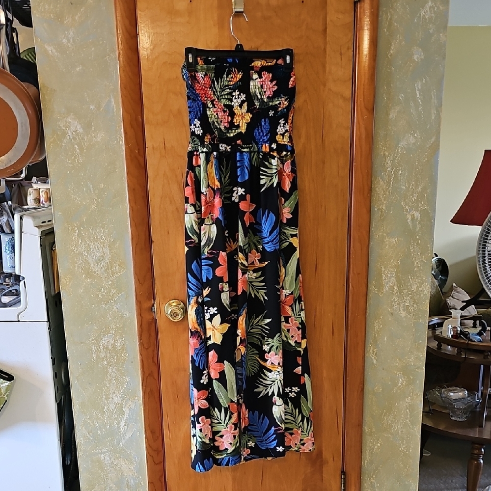 SHEIN Strapless Floral Maxi Dress - Black, Red, Blue, Green
